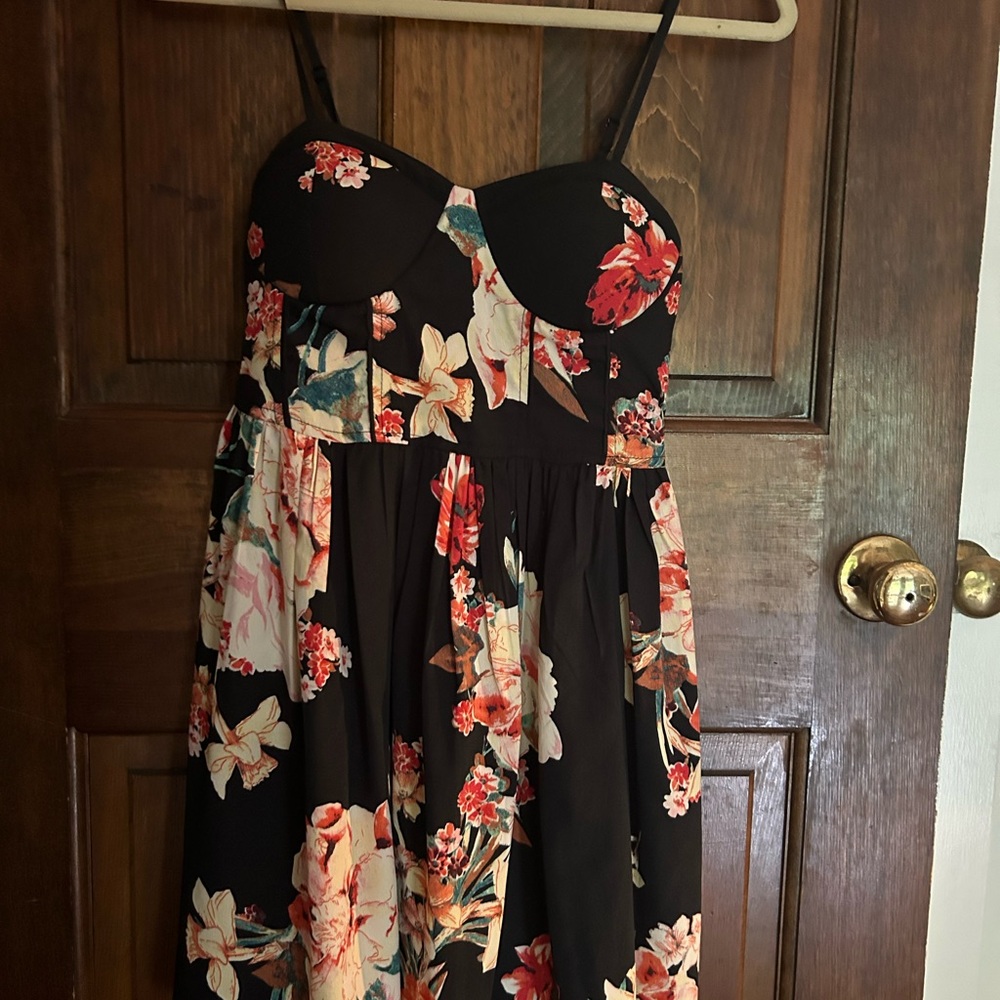 Black and flower print mini dress